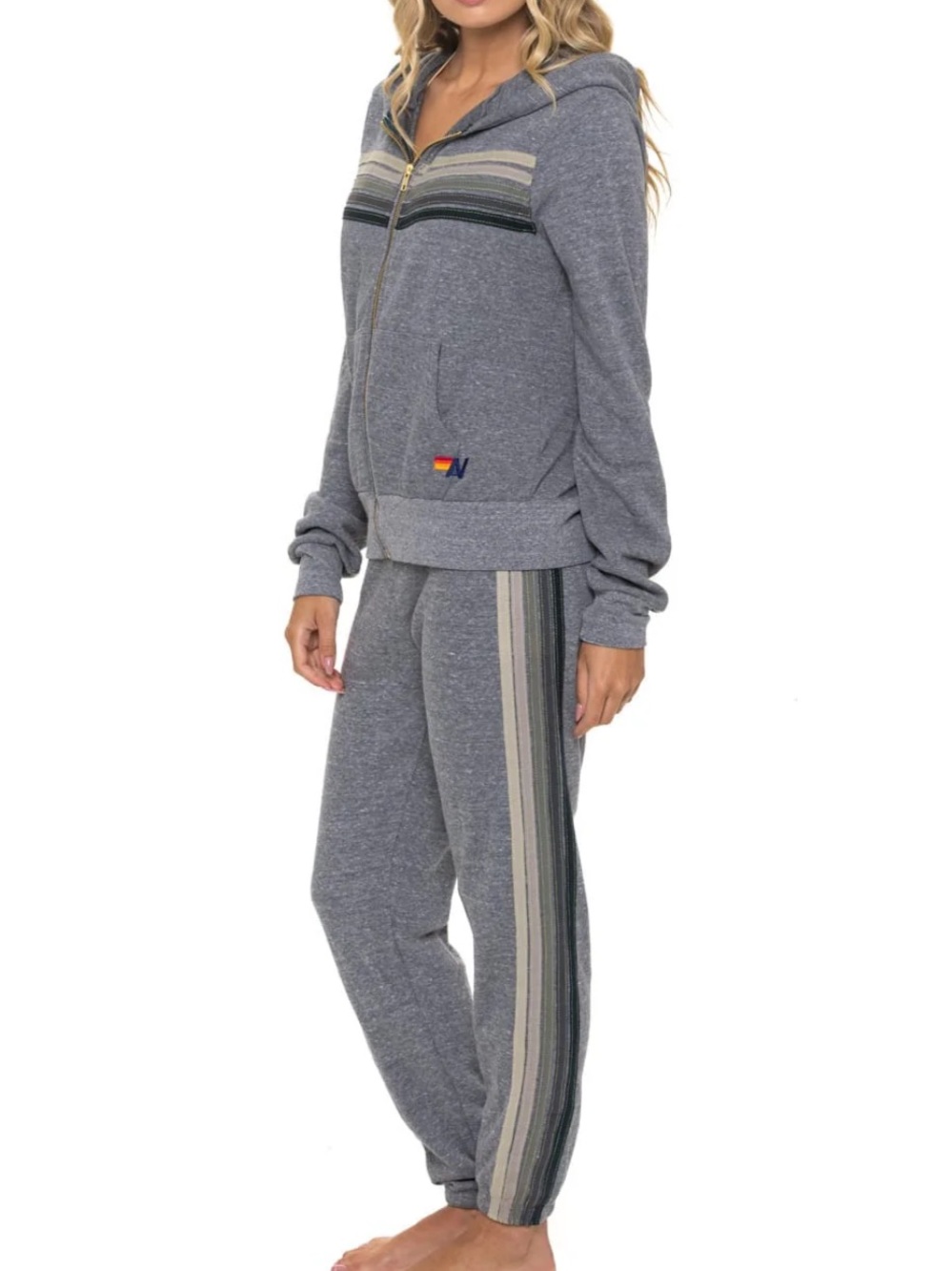 Aviator Nation Heather Grey Stripe Track set Pants size XS Jacket size S